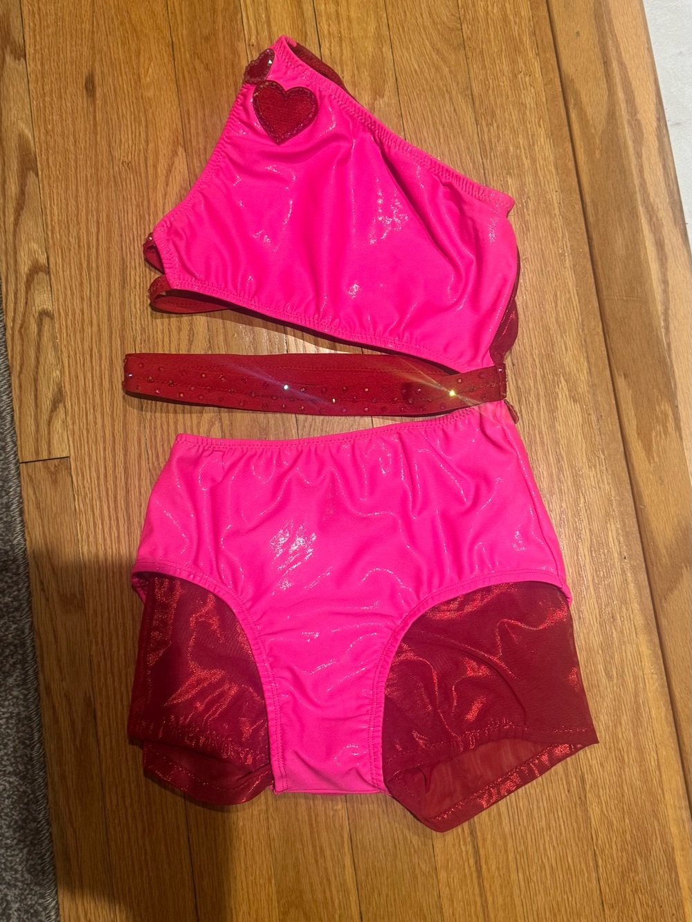 Girls' Hot Pink Dance Costume. Jazz Solo. with Heart Detail